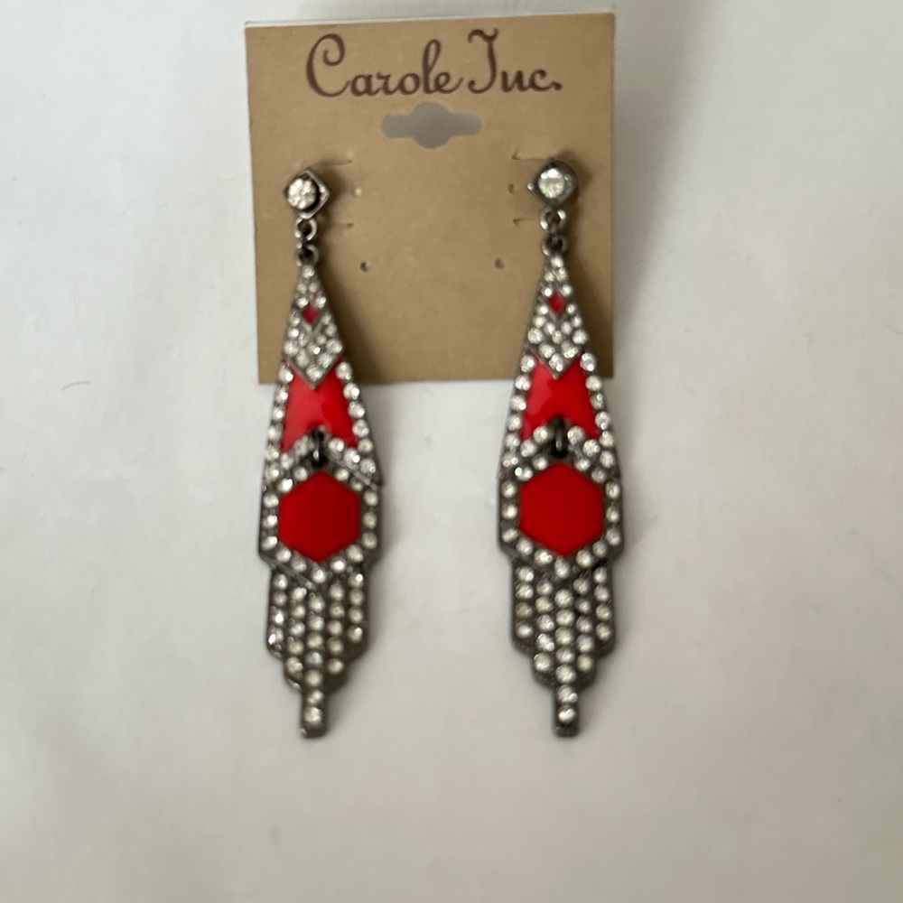 Carole Inc jewelry red and hematite tone earrings